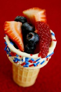 Red, White, and Blue White Chocolate Fruit Cones